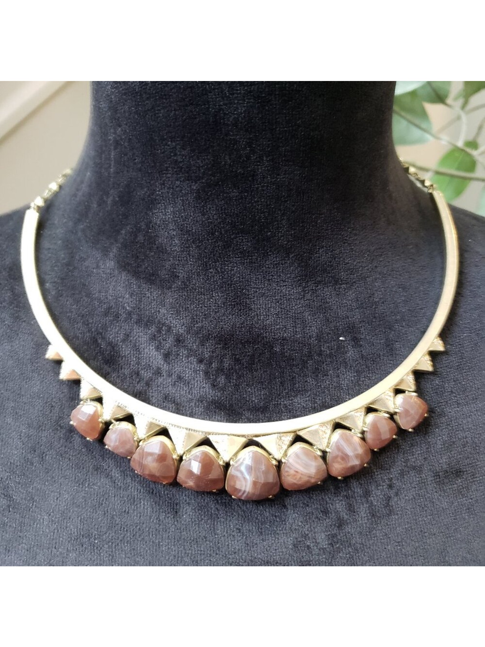 Womens Brown Gold Tone Collar Necklace With Lobster Clasp